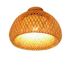 E27 Deckenleuchte Bambus Weben Deckenlampe Beleuchtung Wohnzimmer Korridor Veranda Lampe Teestube Zen Runde Rattan Lampe Deckenleuchte Bambus Holz Farbe Schlafzimmer Pendelleuchte,38cm
