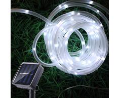 Sunboia Solar Lichtschlauch, 23ft 50 LED Solar Lichterkette Außen, Tube Kupferdraht Lichter Solarlichterkette Außenlichterkette Weihnachtsbeleuchtung für Garten Aussen Deko-weiß
