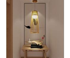 Pendelleuchte Retro Kronleuchter Rattanleuchten Bambus Kunst-Leuchter Rattan Weben Kreative Schlafzimmer Wohnzimmer Restaurant Teestube Landhaus Cafe Hotel Single Kopf Hängelampe Höhenverstellbar E27