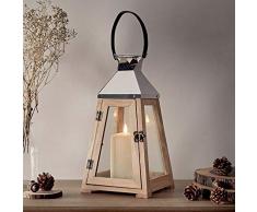 Lights4fun Holz Laterne Trapez 36cm inkl. 12,5cm TruGlow® LED Echtwachskerze