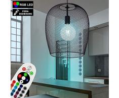Decken Pendel Lampe Fernbedienung Geflecht Hänge Leuchte schwarz dimmbar im Set inkl. RGB LED Leuchtmittel