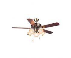 LSZ Country Deckenventilator Licht Restaurant Wohnzimmer antiker Lüfter Kronleuchter Eisen Blatt Fan Licht mit LED Deckenventilator Licht (Color : B 52, Size : Dual Control)