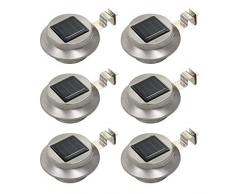 Volkcam 6 Stk Edelstahl Silbern Rund Solar LED Außenlampe Sonnenlichtset Zaunlicht Außenbeleuchtung Spotlight Lampe Leuchte Licht Outdoor Beleuchtung für Garten Terrassen Wege Teich Pool Balkone