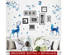 Raumwandaufteilung ins Schlafzimmer Wanddekoration Nordischer Kronleuchter Fotorahmen Wandaufkleber Aufkleber selbstklebend Typ B [Blue Starlight Deer + Art Frame] _Extra groß