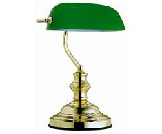 Globo Tischleuchte Bankerlampe messing Glas grün, Schalter 1 x 60 W, E27, H: 36 cm T: 25 cm 2491