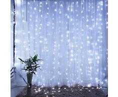 LED Lichterkette Solar Lichtervorhang 3x3m mit 300 LEDs 8 Beleuchtungsmodi für Zimmer Deko Weihnachten Hochzeit, kaltweiß