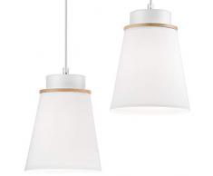 Pendel-Leuchte, Decken-Leuchte Weiss 2-Flammig, IP20, 230V, E27 Fassung,Sknadinavischer Stil,Hängeleuchte,Deckenleuchte,Deckenlampe,Kronleuchter aus Stahl/Holz/Tuch - ohne Leuchtmittel