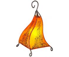 Orientalische Tischlampe Rahaf 35cm Lederlampe Hennalampe Lampe | Marokkanische kleine Tischlampen aus Metall, Lampenschirm aus Leder | Orientalische Dekoration aus Marokko, Farbe Orange