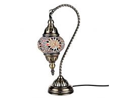 Orientalische Marokkanische Lampe Mosaik Glaslampe Vintage für Schlafzimmer Nachttischlampe Elegant Swan Neck/Bronze Basis (Multicolor)