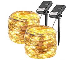 Koopower 2Stk 100 LED 10M Solar Lichterkette, Solar und Batteriebetriebene Wasserdichte Lichterketten, Innen und Außen Lichterkette für Garten Weihnachten Hochzeit Party,Warmweiß