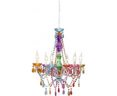 Hängeleuchte Starlight Rainbow 6-Arm, moderner, bunter Kronleuchter, kleine Pendelleuchte mit Fassungen im Kerzendesign, Lüster (H/B/T) 70x55x55cm