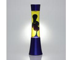 Stilvolle Lavalampe Ringo mit blauer Lava in gelber Flüssigkeit/Gestell in Dunkelblau/mit Kabelschalter/inkl. E14 40W/Lavaleuchte für Tisch Schlafzimmer/stimmungsvoll