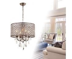 Froadp Kristall Hängelampe Metall Lampenschirm Lüster Pendelleuchte E14 Sockel Modern Design Deckenlampe mit Keine Glühbirne enthalten für Wohnzimmer Schlafzimmer(Zylindrisch)