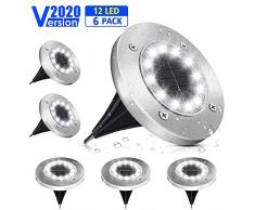 Solar Bodenleuchten, SOLMORE 12 LEDs Solarlampen Solarlicht für Garten, 6000K Kaltweiß IP65 Wasserdichte Bodenstrahler Landschaft Beleuchtung für Außen, 6 Stück