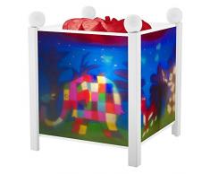 Trousselier - Elmer der Elefant - Nachtlicht - Magische Laterne - Ideales Geburtsgeschenk - Farbe Holz weiß - animierte Bilder - beruhigendes Licht - 12V 10W Glühbirne inklusive - EU Stecker