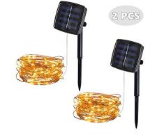 2 Packungen Solar Lichterkette Aussen 5M 50pcs LED Wasserdichte Solar-Deko-Lichterkette LED Licht für Weihnachten Partys Garten Hochzeiten Dekoration, Warmweiß [Energieklasse A+++]
