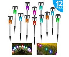 Solar Gartenleuchte Solarlampe LED Solarleuchte aus Edelstahl,12 Stück Wasserdichte Aussenleuchten Energiesparende Wegeleuchten Ideal für außen, Terrasse, Rasen, Garten, Hinterhöfe und Wege-Farblicht