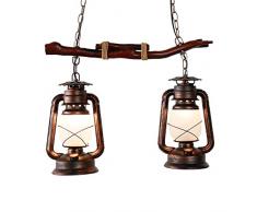 Ruanpu Holz Kronleuchter,Vintage Pendelleuchte Küche Insel Lampe Industriellampe Rech 2 Flammig E27 Lampenfassung für Esszimmer Restaurant Bar Büro