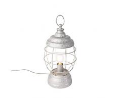 QAZQA Landhaus/Vintage/Rustikal Ländliche Tischleuchte/Tischlampe/Lampe/Leuchte grau - Lentera/Innenbeleuchtung/Wohnzimmerlampe/Schlafzimmer Metall Rund LED geeignet E27 Max. 1 x 40 Wa