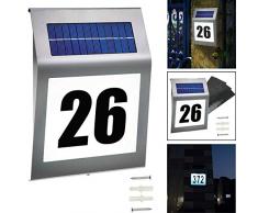 Aufun LED Beleuchtete Hausnummer mit 2 LED Solarhausnummer Edelstahl Solar Hausnummernleuchte LED Beleuchtete Hausnumme LED Wandleuchte
