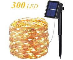 Solar Lichterkette Außen,OxyLED 300 LED Lichterkette 8 Modi 98ft Außenbeleuchtung Kupferdraht Wasserdicht IP65 ung und Timer für draussen,Innenbeleuchtung,Garten, Hochzeit,Party,Warmweiß
