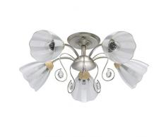 MW-Light 297013405 Deckenleuchte Jugendstil Silber mit Holz und Kristall Dekor Glasschirme Mattweiß 5 Flammig x 40W