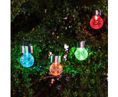 4 X Solarleuchten Hängeleuchten Solar Farbwechsel LED Hängeleuchte Garten, LED Solar Crackle Glaskugel Leuchten für Garten , Party, Weihnachtsbaumschmuck Light