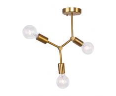 Lingkai Vintage Deckenleuchte Industrielle Pendelleuchte Kronleuchter Leuchte mit 3 E27 Lampenfassung für Wohnzimmer Schlafzimmer Esszimmer Flur Bar Café Restaurant Gold