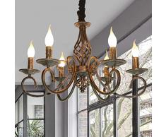 Antik Pendelleuchte Schatten Rustikale Französische Klassische Aristokratische Anhänger Kerze Vintage Kronleuchter Landhausstil Im Europäischen Stil E14 Metall Rustikal Hängeleuchte,Messing,6heads