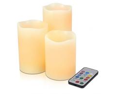 Navaris 3x RGB LED Wachskerzen mit Fernbedienung - mehrfarbig - Flacker Effekt Timer - LED Kerzen Set aus echtem Wachs - Deko LED Echtwachskerzen