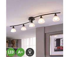 Lindby LED Deckenleuchte Della (Landhaus, Vintage, Rustikal) in Schwarz aus Glas u.a. für Wohnzimmer & Esszimmer (5 flammig, E14, A+, inkl. Leuchtmittel) - Lampe, LED-Deckenlampe, Deckenlampe