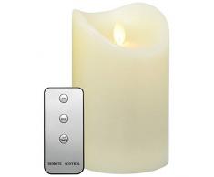 Tronje 15cm LED Kerze mit Timer u. Fernbedienung - Leuchtdauer 1000 Std. Echtwachskerze mit beweglicher Flamme Creme-Weiß