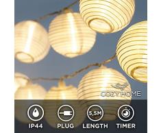 LED Lampion Lichterkette außen mit Timer - 5,5 Meter | Mit Netzstecker NICHT batterie-betrieben | auch für Innen | 15 LEDs warm-weiß | Kein lästiges austauschen der Batterien | CozyHome LED Lampions