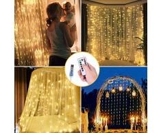OUSFOT LED Lichtervorhang 3x3m Lichterkettenvorhang 300 LEDs mit Fernbedienung Warmweiß für Innen Deko Muttertagsgeschenk Party Hochzeit Verpackung MEHRWEG