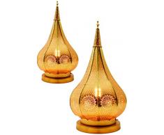 2er Set Orientalische kleine Tischlampe Lampe Kais 38cm Gold E14 | Marokkanische Tischlampen klein aus Metall, Lampenschirm | Nachttischlampe modern, für Vintage, Retro & Landhaus Stil Design