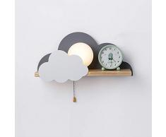 Moderne Wandlampe Schmiedeeisen Wolke Wandleuchte Holz Schlafzimmer Wandbeleuchtung E27 Glas Lampenschirm Innenwandleuchte Kinderzimmer Wohnzimmer Studie Flur Leselampe Bringt Zugschalter,Grau