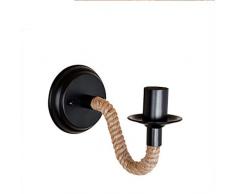 SHENGY Hanfseil E27 Lichtquelle Wandlampe Schwarz Schmiedeeisen Wandlampe 220V Edison Lampe Lichtquelle Lampe Innen Steckdose Lampe Bar Restaurant, Café Club Dekoration Lampe (Ohne Birne)