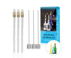 LANMU Ersatzdocht,3 Stück Glasfaserdocht Runddocht Öllampe Dochte Gartenfackel Gartendeko für DIY Weinflasche Lampe/Party/Weihnachten/Karneval/Winter (mit Deckel)