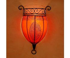 Orientalische Wandlampe marokkanische Wandleuchte Nakous Rot | Schöne Henna-Lampe Größe H 44 x B 29 x T 14 cm | Gestell aus Eisen + Lampenschirm aus Leder | Kunsthandwerk aus Marrakesch | L1085