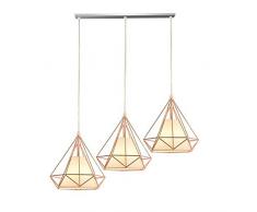 ZZWW Kronleuchter-Schmiedeeisen Diamant-Vogelkäfig-Leuchter Rose Gold Licht Nordic Hochtemperatur-Farbe DREI Head Restaurant Kronleuchter Retro Industriewind Lampen/Laternen V1234 (Color : K)