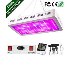 1200W LED Pflanzenlampe, WAKYME Einstellbar Volles Spektrum Zwei Schalter Pflanzenleuchte mit Thermometer Feuchtigkeitsmesser & Leistungsstarkem Kühlsystem für Gemüse und Blumen im Innenbereich