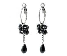 Schwarz glänzender Eleganter Kristall-Lüster Hoop-Ohrringe leicht