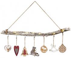LED Leuchtzweig zum Hängen mit 7 Anhängern aus Holz, Weihnachtsdeko mit 15 warm-weißen LED beleuchtet, Timer, batteriebetrieben, ca. 75 cm (weiß)