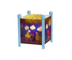 Trousselier - Zug - Nachtlicht - Magische Laterne - Ideales Geburtsgeschenk - Farbe Holz blau - animierte Bilder - beruhigendes Licht - 12V 10W Glühbirne inklusive - EU Stecker