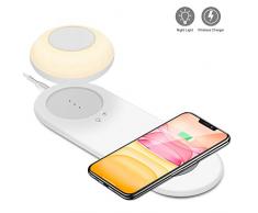 LED Nachttischlampe, Schreibtischlampe mit Fast Wireless Charger, Magnetische Tragbare Lampe, Dimmbar Licht, Smart Touch Tischlampe mit schnell kabellose Laden, für Samsung/i-Phone/HUAWEI (Warmweiß)