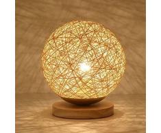 Creative Runde Hanf Ball LED Tischleuchte, handgewebte natürliche Rattan Handwerk hochwertige Nachttisch Beleuchtung dekorative Tischlampe