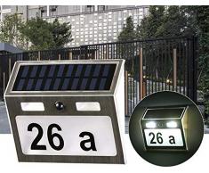 EATYNEN Hausnummer Beleuchtete Solar mit 7 LEDs, Solarhausnummer Edelstahl Hausnummer Solarleuchte Leuchte Außenwandleuchte Hausnummernleuchte Solarleuchten Wandleuchte