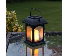 schwarze Solar Laterne mit LED Kerze und täuschend echt wirkenden Flacker-Effekt, von Festive Lights