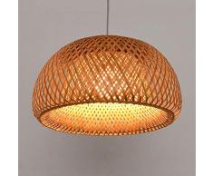 Landhausstil Hängeleuchte Rattan Handgewebt Pendelleuchte Runde Bambus Lampenschirm Wohnzimmer Schlafzimmer Deckenleuchte Retro Kronleuchter Esszimmer Küche Hängend Decke Lampe,45cm