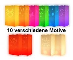 Trendmaus.de Lichttüten 10er Set Mix Schmetterlinge - Candle Bags Lanterns Teelicht Papiertüten Kerzentüte Tütenwindlicht, 15 x 26 cm, Dekolicht für Weihnachten & Hochzeit - ALSINO
